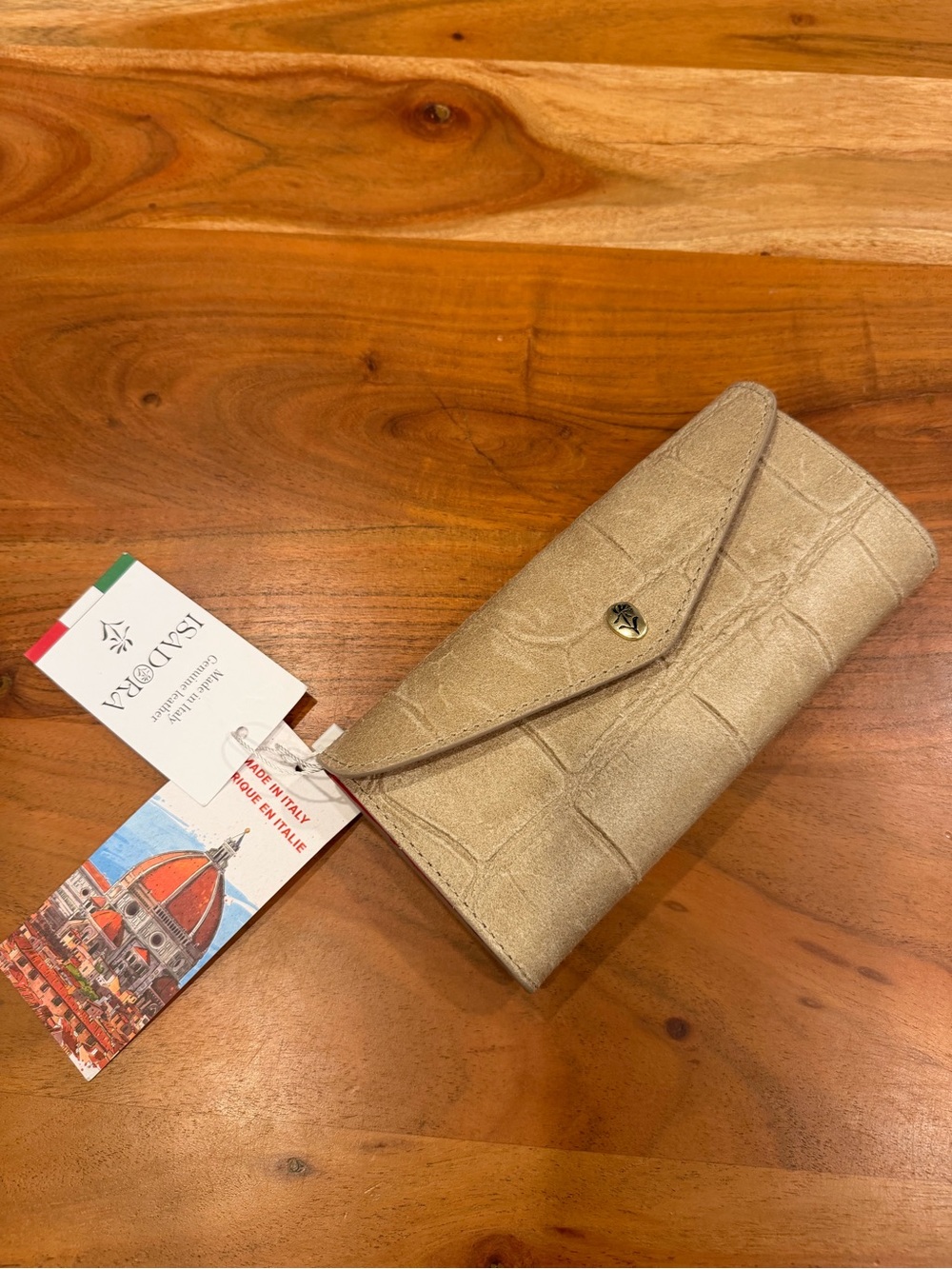 ISADORA Made In Italy Croco Embossed Genuine Leather Envelope Wallet NWT